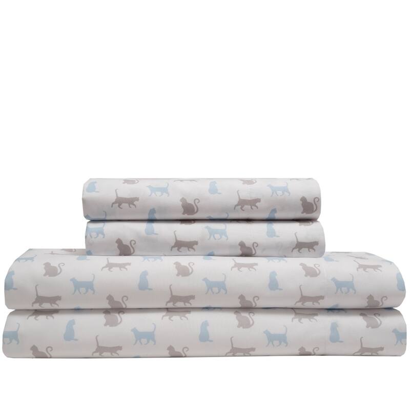Whimsical Graphic Print Microfiber Bed Sheet Set - Blue - Full