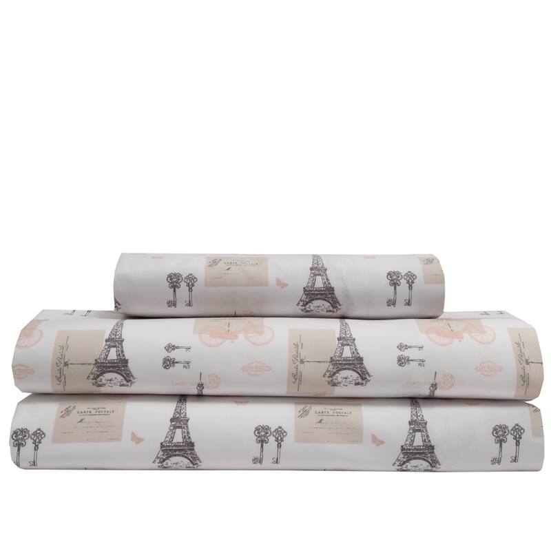 Whimsical Graphic Print Microfiber Bed Sheet Set - Pink - Twin
