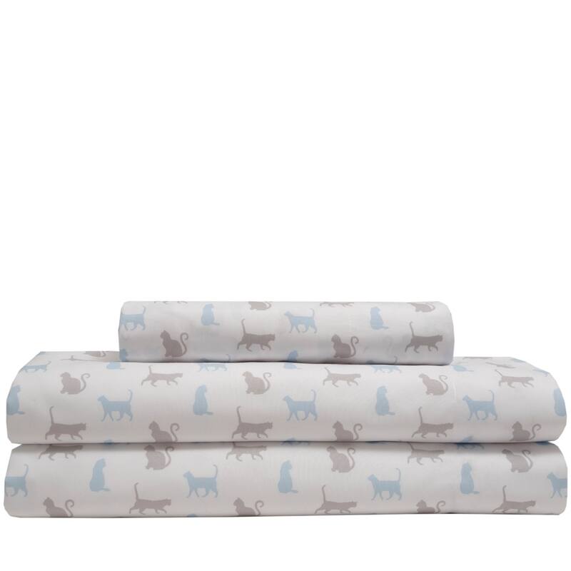 Whimsical Graphic Print Microfiber Bed Sheet Set - Blue - Twin