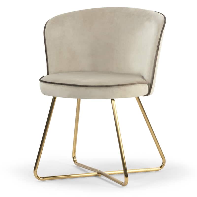 Set of 2 Anila Beige Velvet Dining Chair with Contrasting Piping