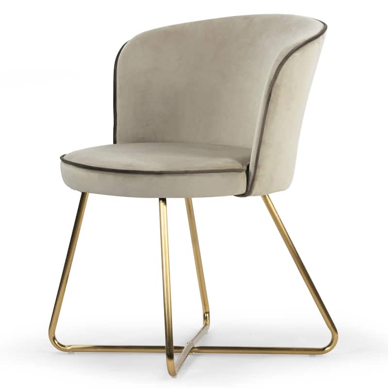 Set of 2 Anila Beige Velvet Dining Chair with Contrasting Piping