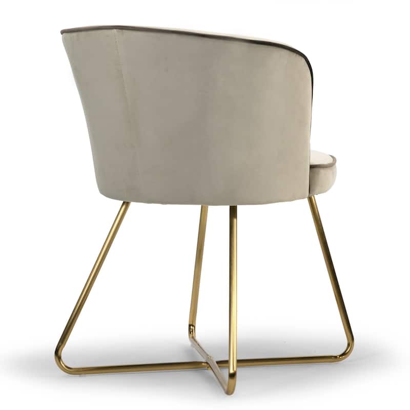 Set of 2 Anila Beige Velvet Dining Chair with Contrasting Piping