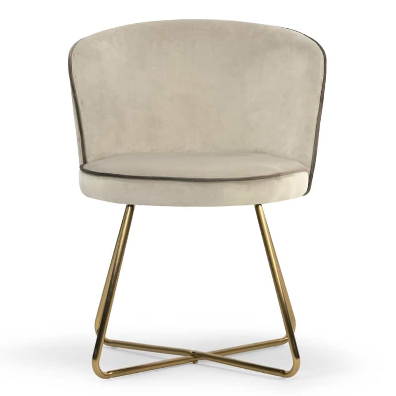 Set of 2 Anila Beige Velvet Dining Chair with Contrasting Piping