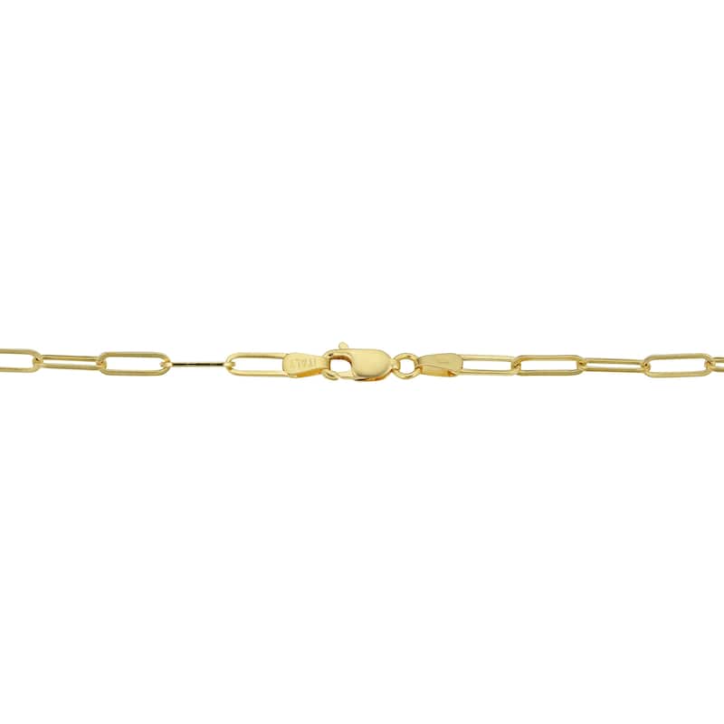 14k Yellow Gold 3 millimeter Polished Paperclip Chain Bracelet (7 inches)