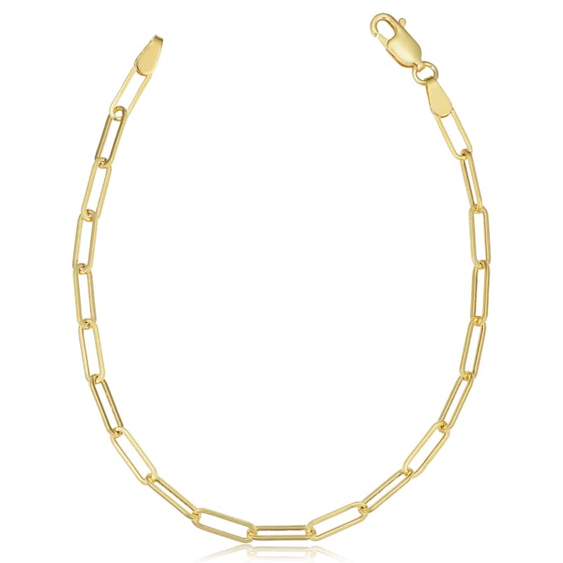 14k Yellow Gold 3 millimeter Polished Paperclip Chain Bracelet (7 inches)