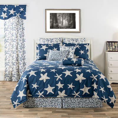 Palm Beach tropical gray starfish on denim blue background duvet only