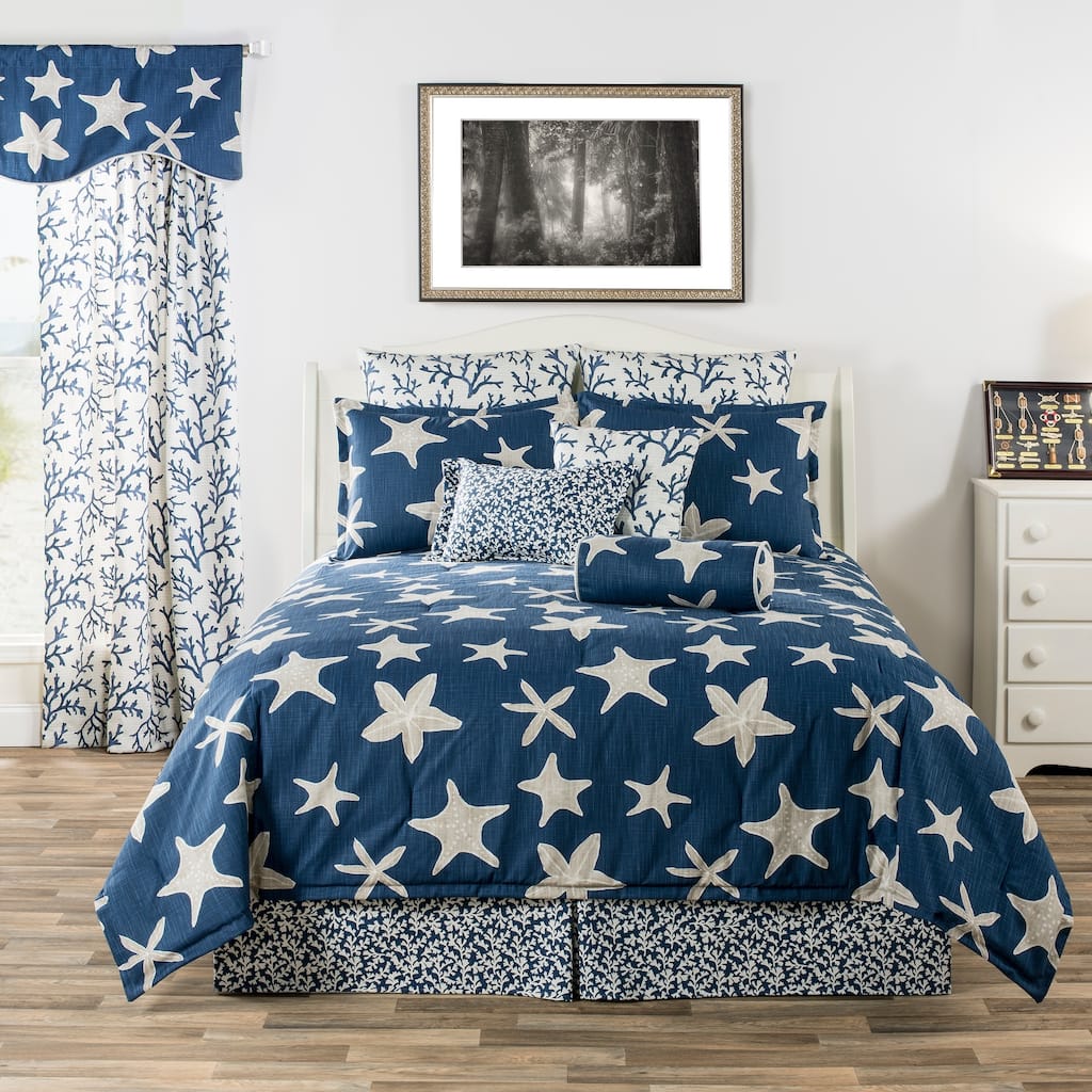 Palm Beach tropical gray starfish on denim blue background duvet only