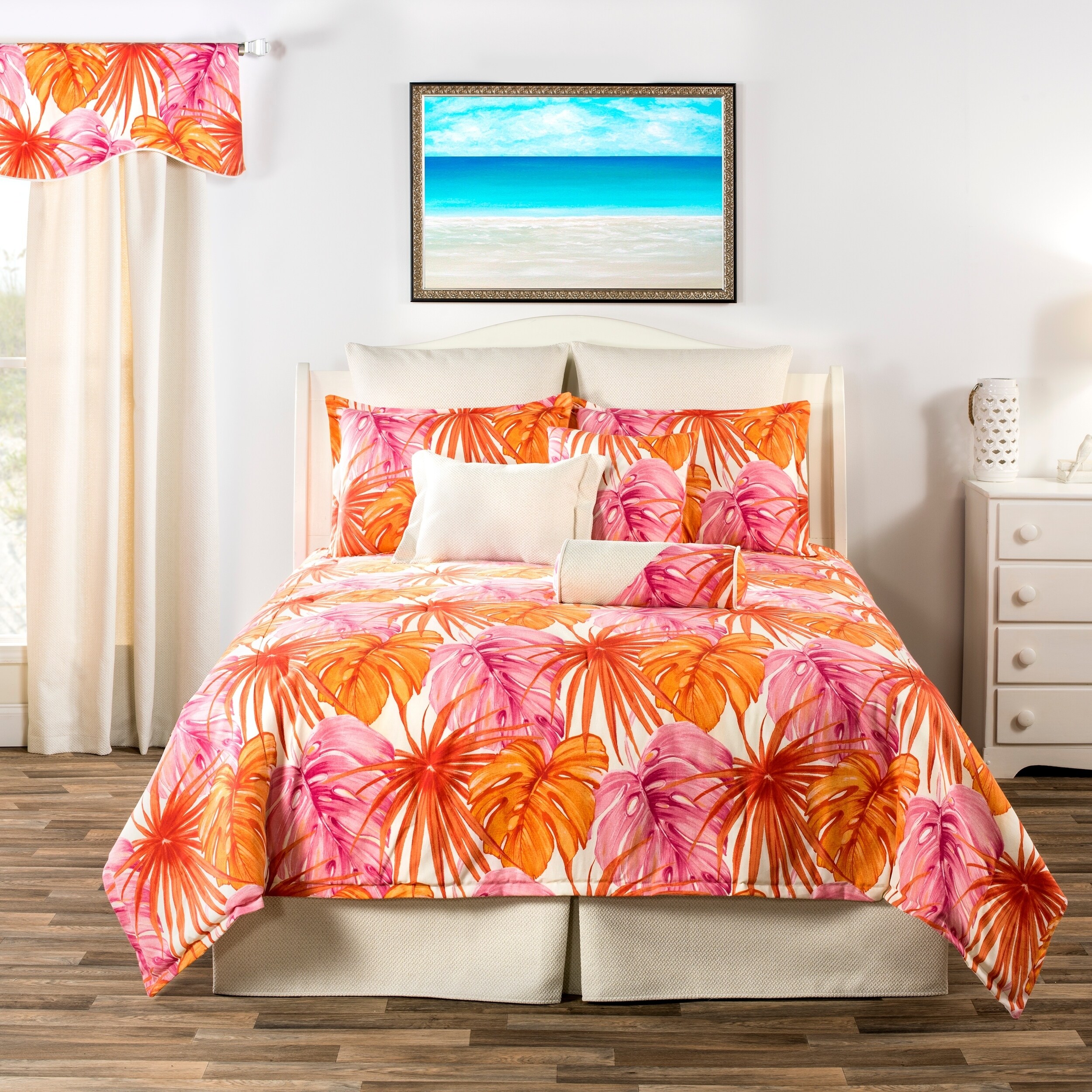Shop South Beach Tropical Leaves In Pink Fuchsia Orange Duvet