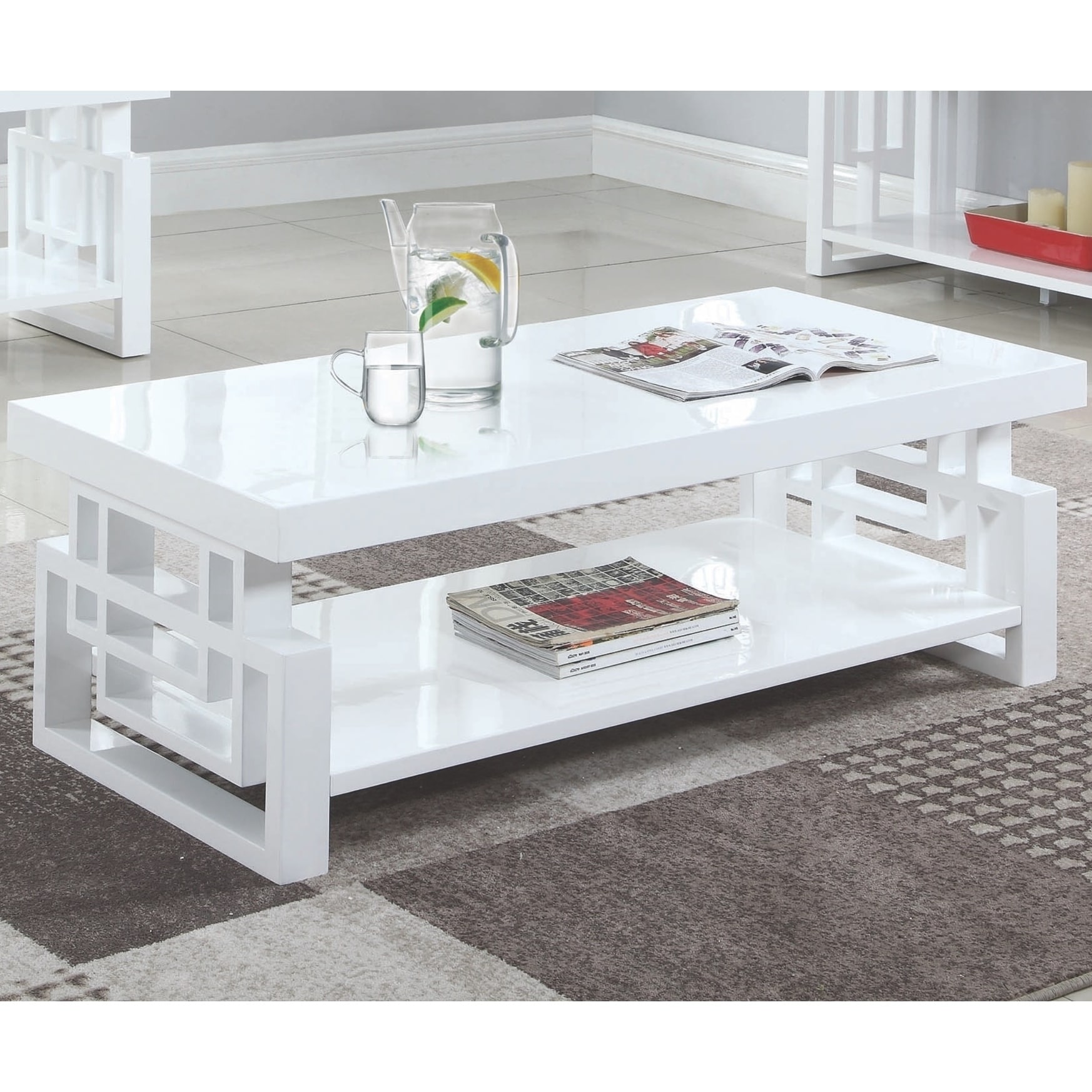 Modern Artistic Design High Glossy White Living Room Table Collection Overstock 29210670 Coffee Table Only