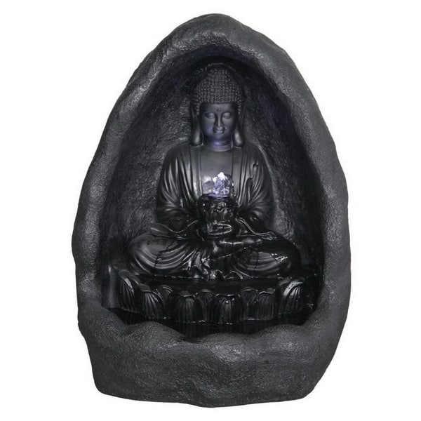 slide 1 of 1, Buddha Sitting In Grotto Fountain With LED