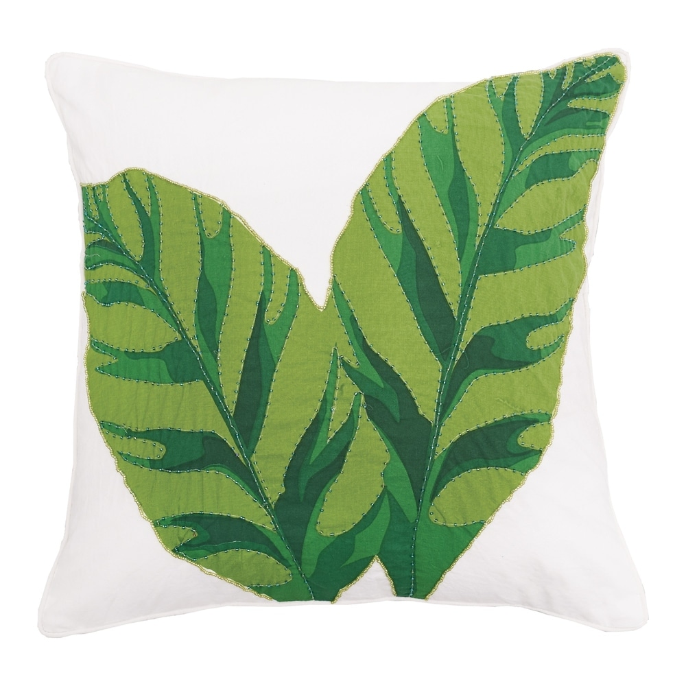 Laila Banana Leaves Decorative Accent Banana Leaf Print Tropical Throw Pillow