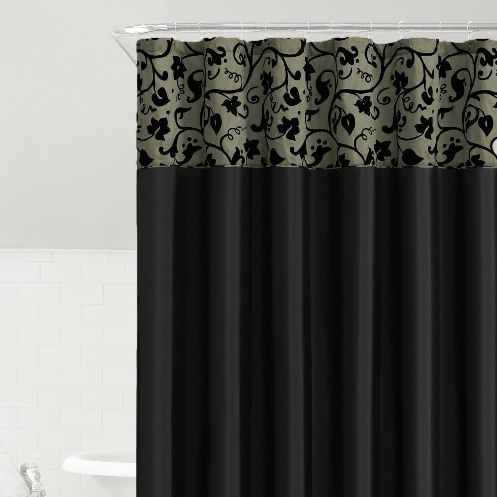 Polyester Shower Curtain With Hooks Floral Black And Silver 72 X 72 Overstock 29211782