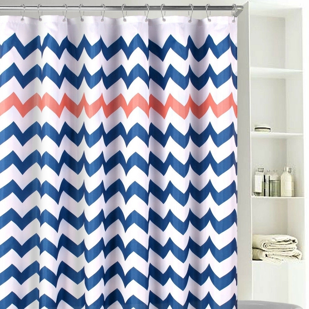 navy and orange shower curtain