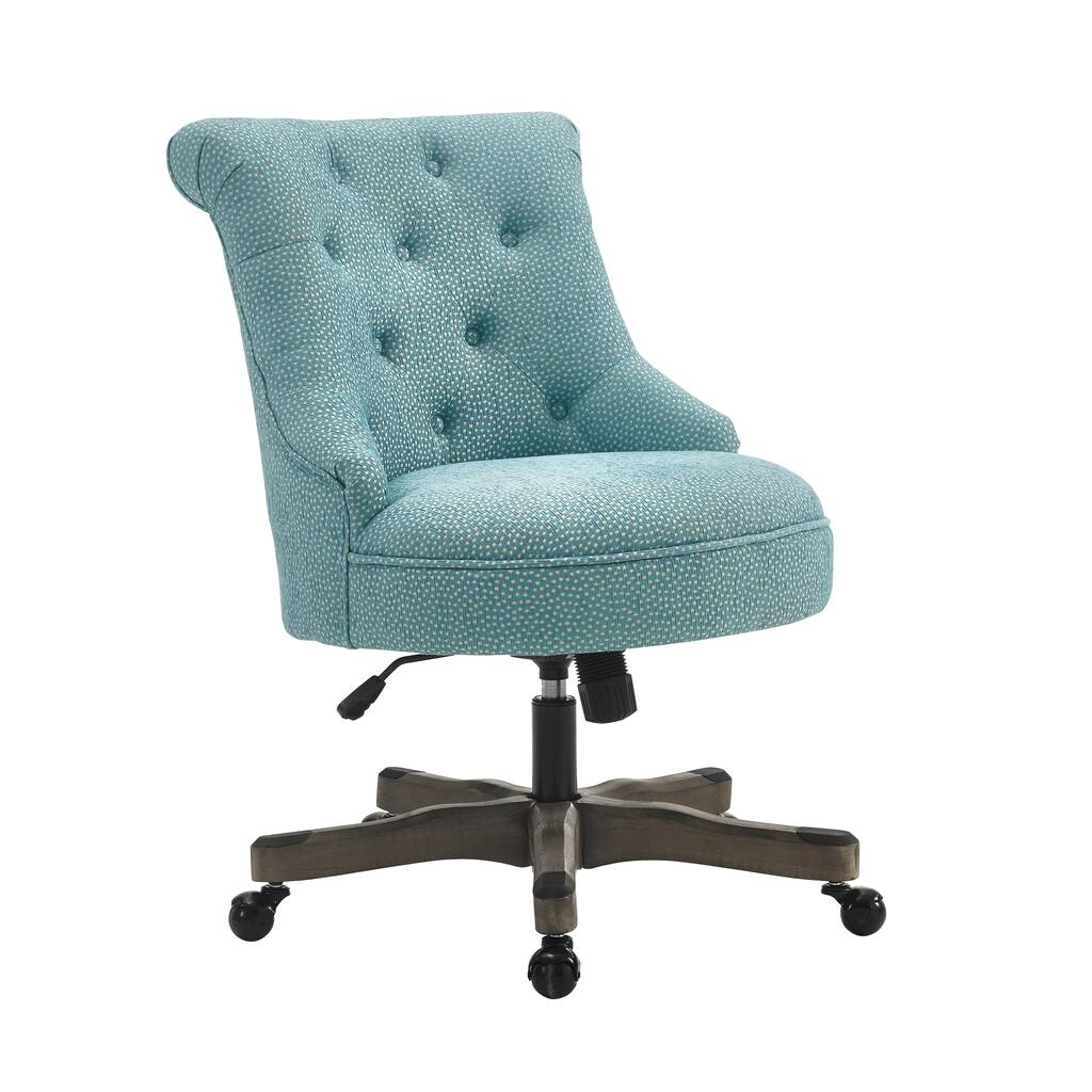 Wooden Office Chair with Textured Fabric Upholstery, Blue and Gray