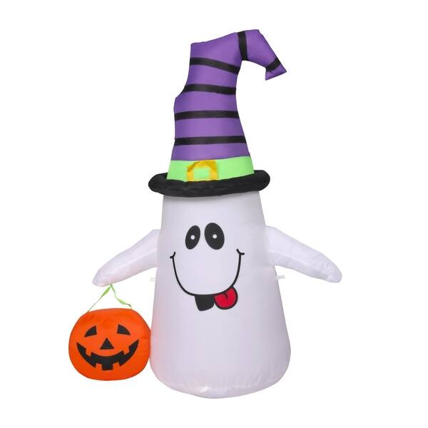 Shop Kinbor 4 Ft Halloween Inflatables Blow Up Ghost With Pumpkin