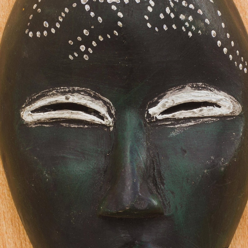 Handmade Green Nomsa African Wood Mask (Ghana)