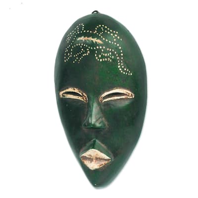 Handmade Green Nomsa African Wood Mask (Ghana)