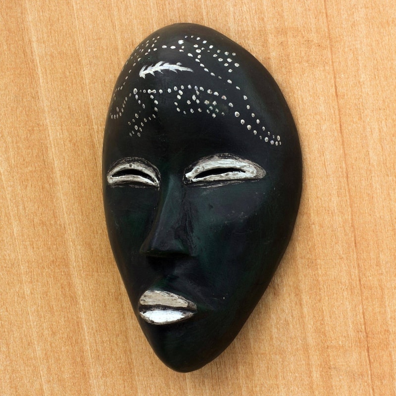 Handmade Green Nomsa African Wood Mask (Ghana)