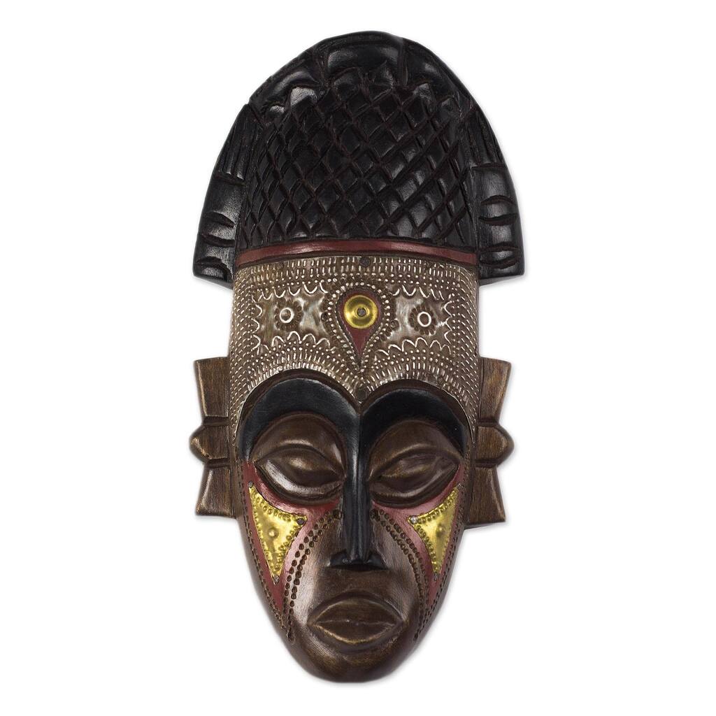 Handmade Lovely Crown African Wood Mask (Ghana)