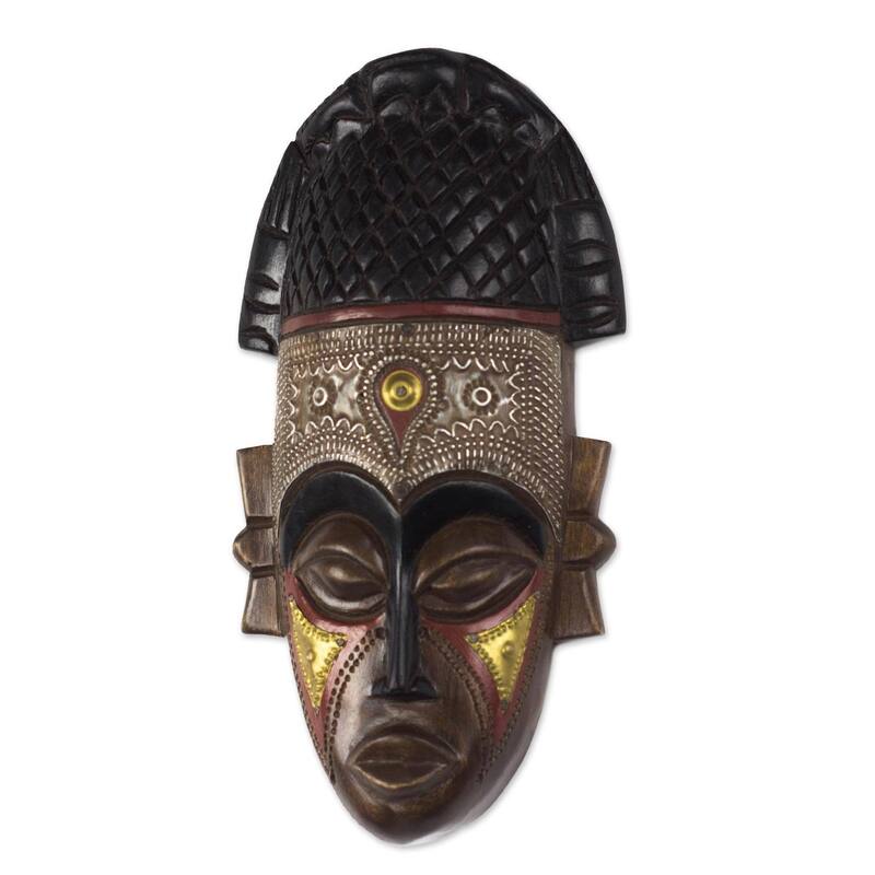 Handmade Lovely Crown African Wood Mask (Ghana)
