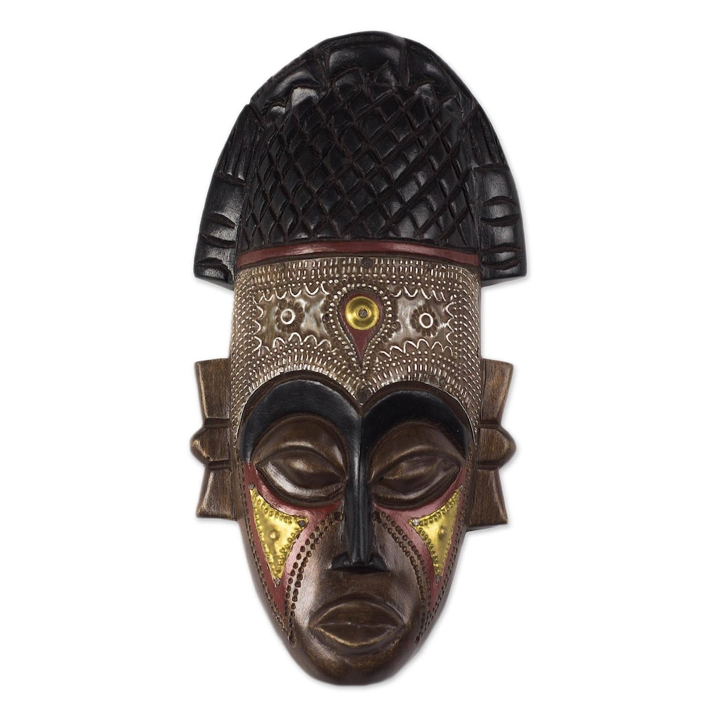 Handmade Lovely Crown African Wood Mask (Ghana)