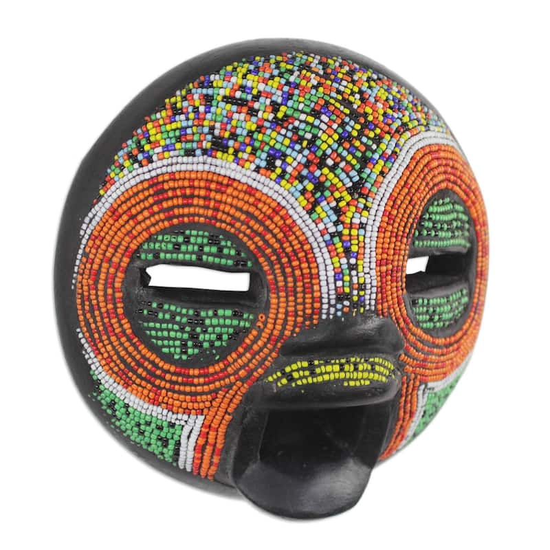 Handmade Friend of Nature Beaded Wood Mask (Ghana)