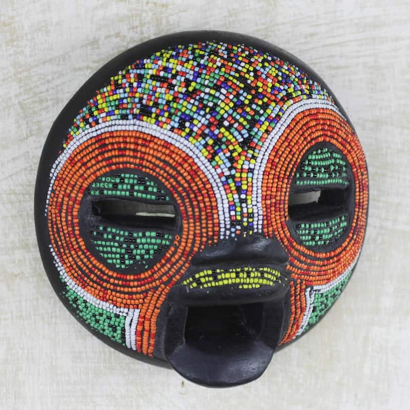 Handmade Friend of Nature Beaded Wood Mask (Ghana)