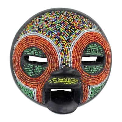 Handmade Friend of Nature Beaded Wood Mask (Ghana)