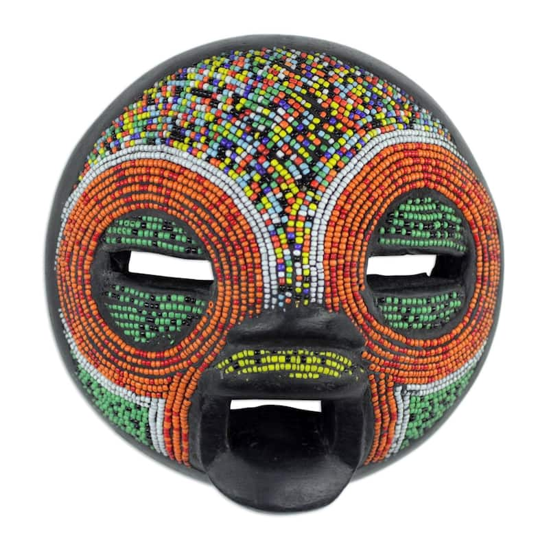 Handmade Friend of Nature Beaded Wood Mask (Ghana)