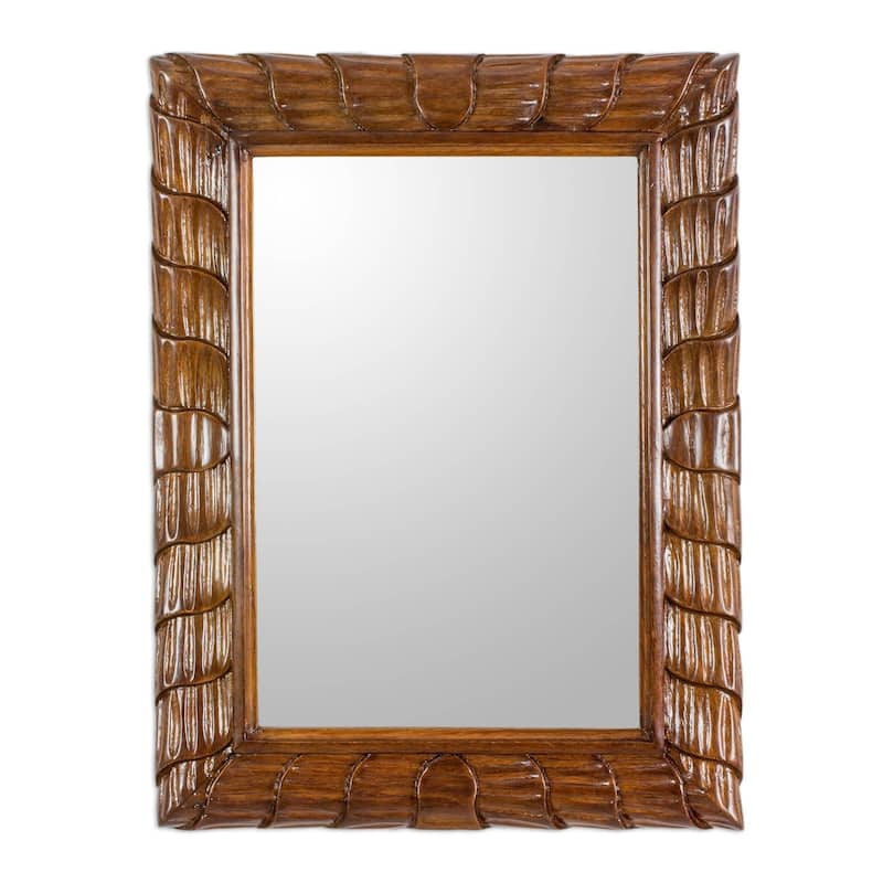 Handmade Rolling Waves Mirror (Guatemala) - 24.0 " H x 18.0" W x 1.2 " D - 24.0 " H x 18.0" W x 1.2 " D - Brown