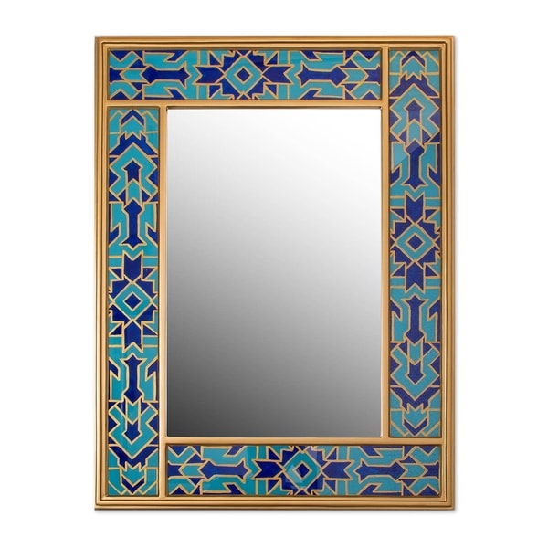 Blue Fascination Reverse-Painted Glass Mirror