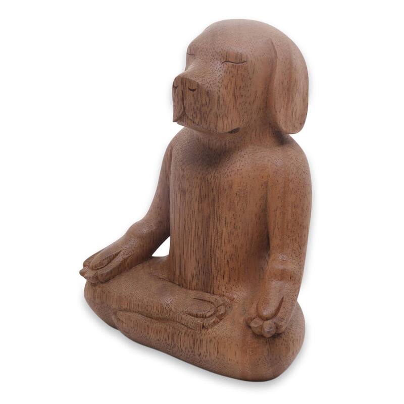 NOVICA Handmade Yoga Beagle Wood Sculpture (Indonesia) - 6.25" H x 5" W x 3" D