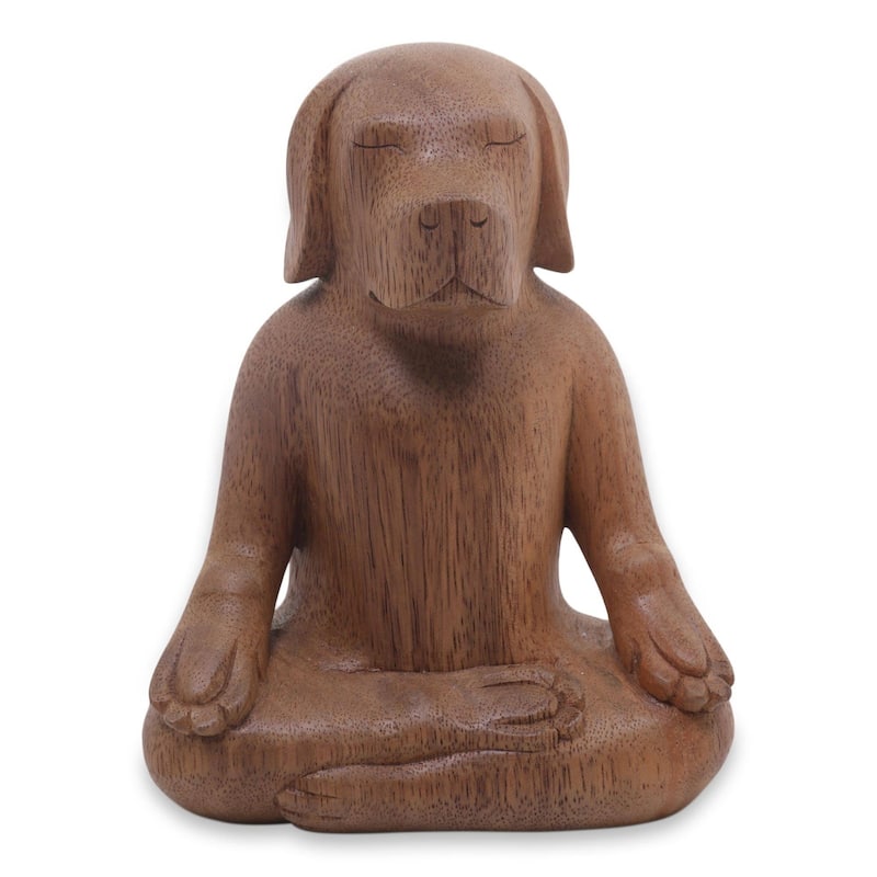 NOVICA Handmade Yoga Beagle Wood Sculpture (Indonesia) - 6.25" H x 5" W x 3" D