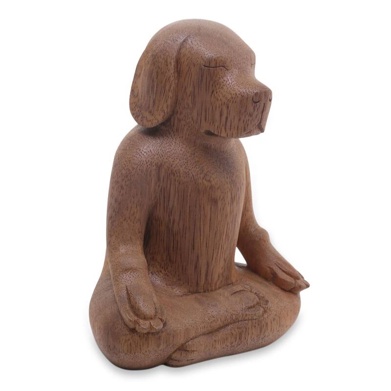 NOVICA Handmade Yoga Beagle Wood Sculpture (Indonesia) - 6.25" H x 5" W x 3" D