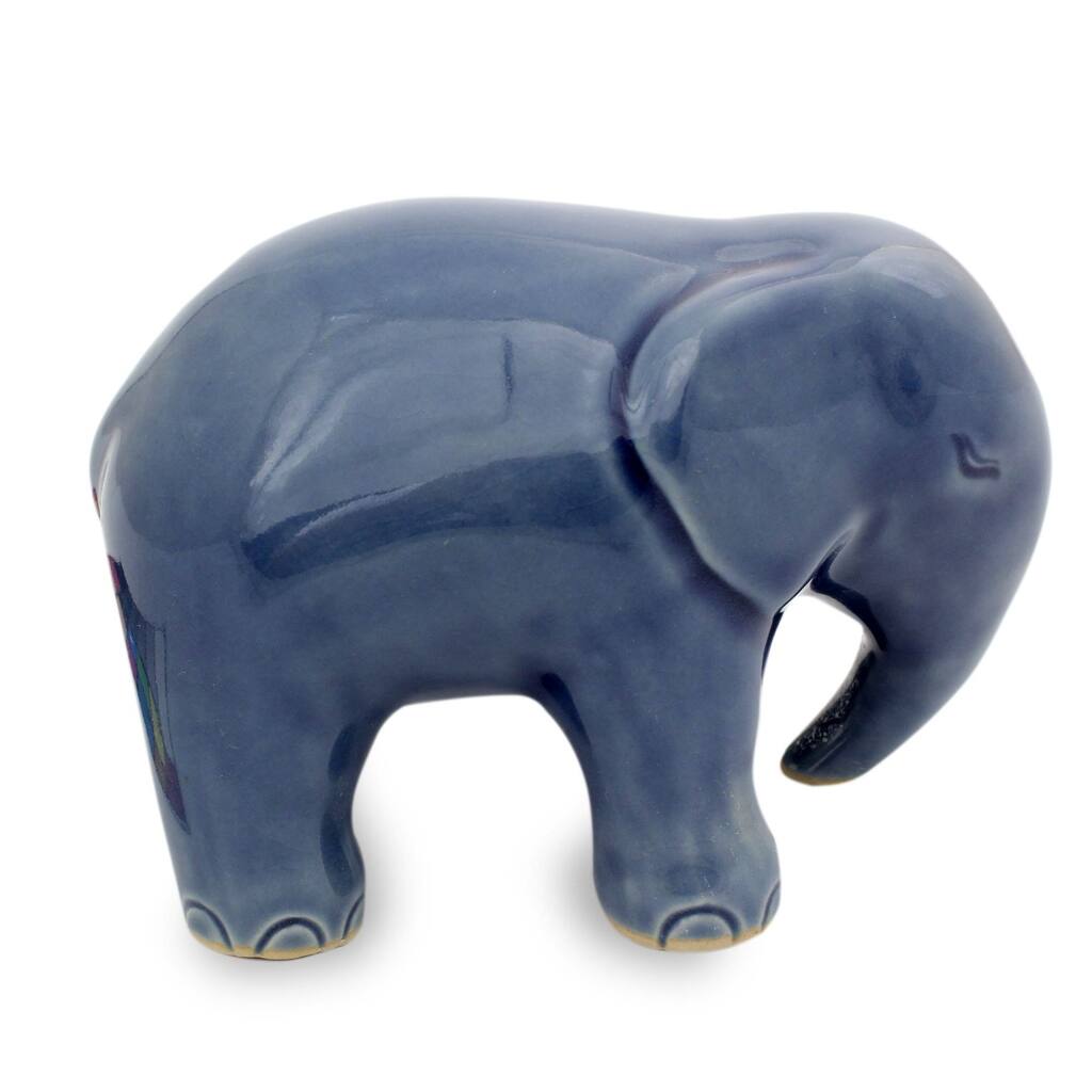 Handmade Sapphire Elephant Celadon Ceramic Figurine (Thailand)