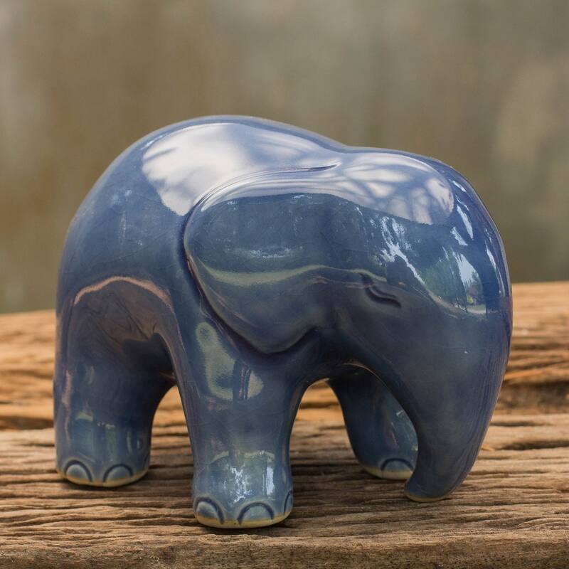 Handmade Sapphire Elephant Celadon Ceramic Figurine (Thailand) - Bed ...