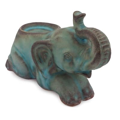 Handmade Reclining Turquoise Elephant Ceramic Tealight Holder (Thailand)