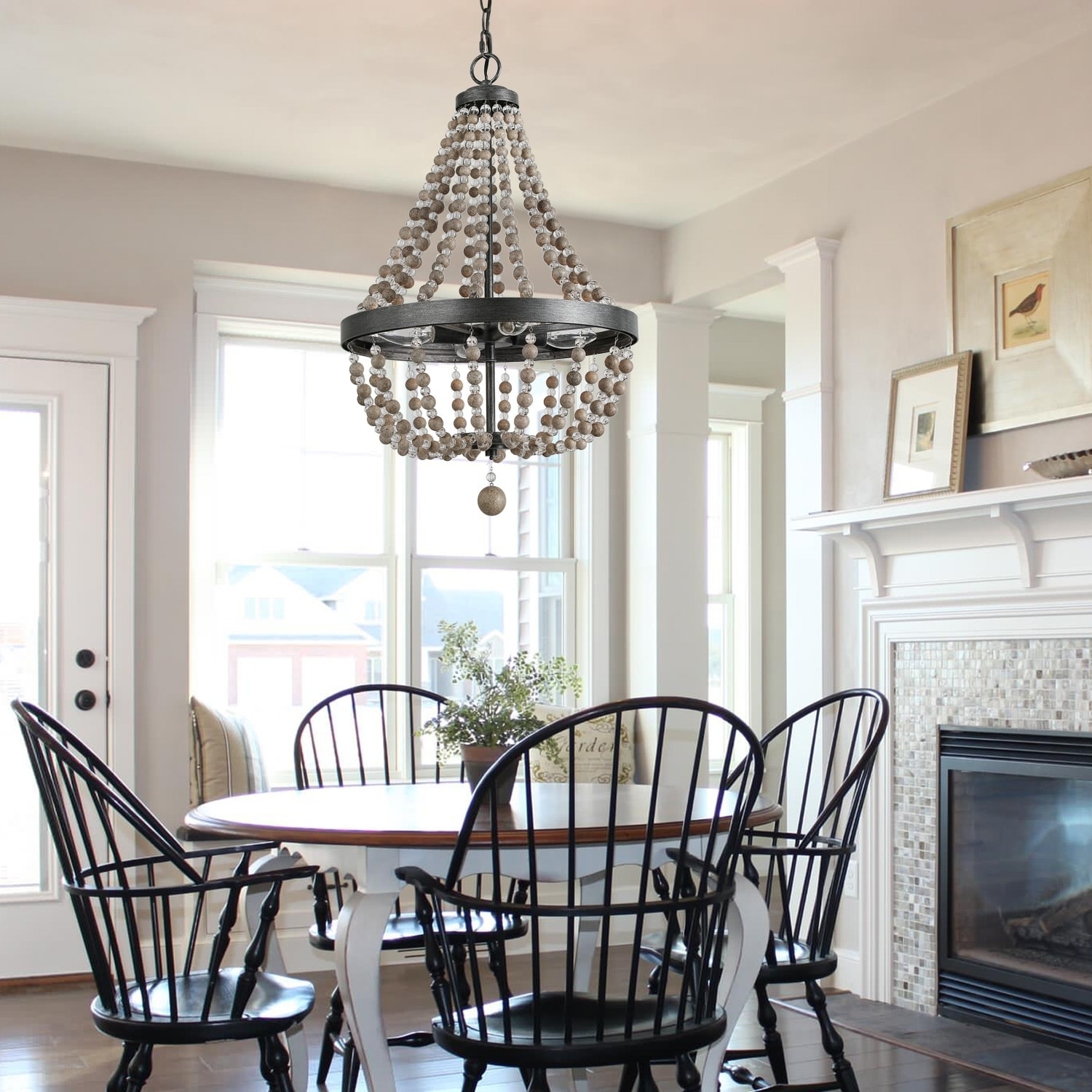 The Gray Barn Orchard Slope Wood Beads Chandelier Lighting with 4-light Pendant Lighting - Chandeliers For Bedrooms by Overstock.com