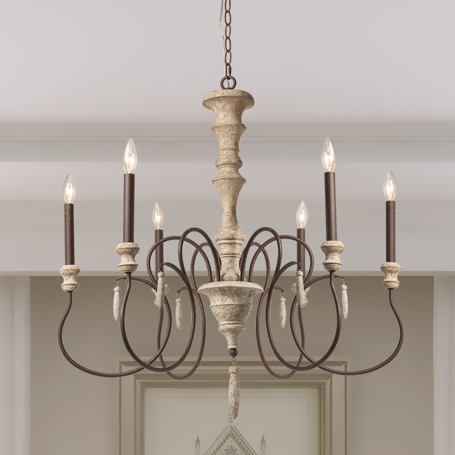 The Gray Barn Red Gate French Country Wooden Chandelier Light Fixture - D31.1"*H32.7" (D31.1"*H32.7") - Chandeliers For Bedrooms by Overstock.com