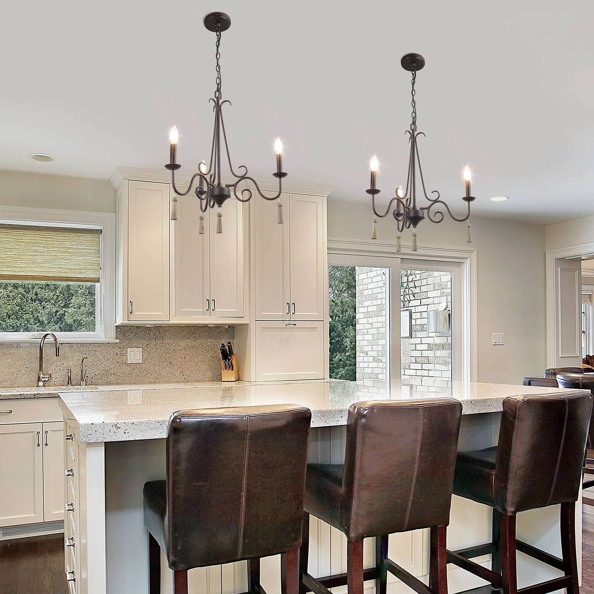 The Gray Barn Hickory Cottage Transitional Chandelier 3 Lights Wood Pendant For Dining N A
