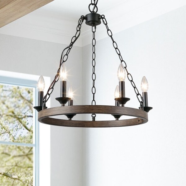 The Gray Barn Ingleside 6-light Farmhouse Wagon Wheel Pendant Chandelier for Dining Room - Chandeliers For Bedrooms by Overstock.com