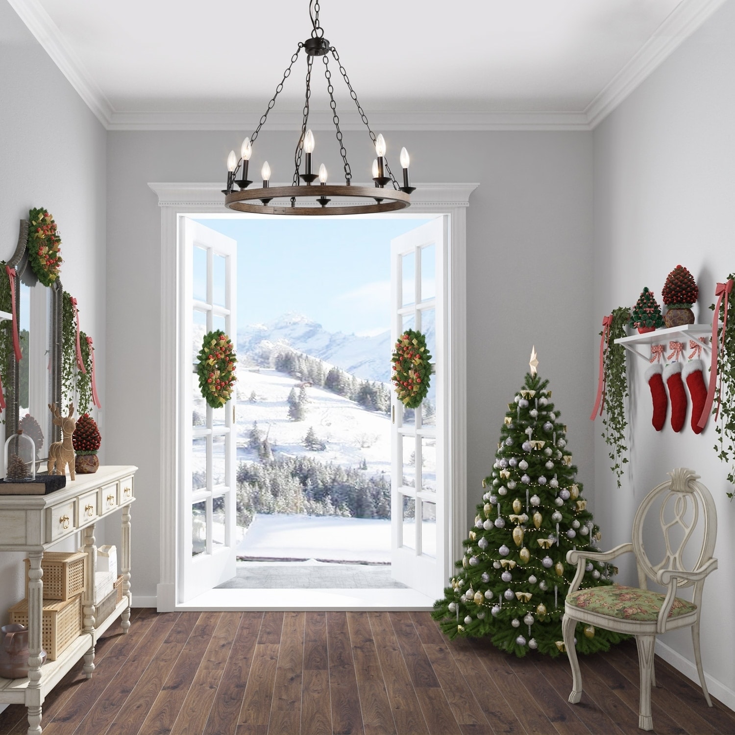 The Gray Barn Joyful Stream Farmhouse 8-light Kitchen Island Pendant Lighting Chandelier for Dining Room - Chandeliers For Bedrooms by Overstock.com