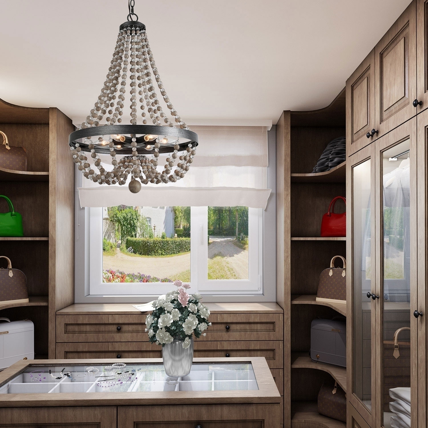 The Gray Barn Lonely Dingo 6-light Wood Beaded Chandelier Pendant Lighting for Kitchen Island - Chandeliers For Bedrooms by Overstock.com