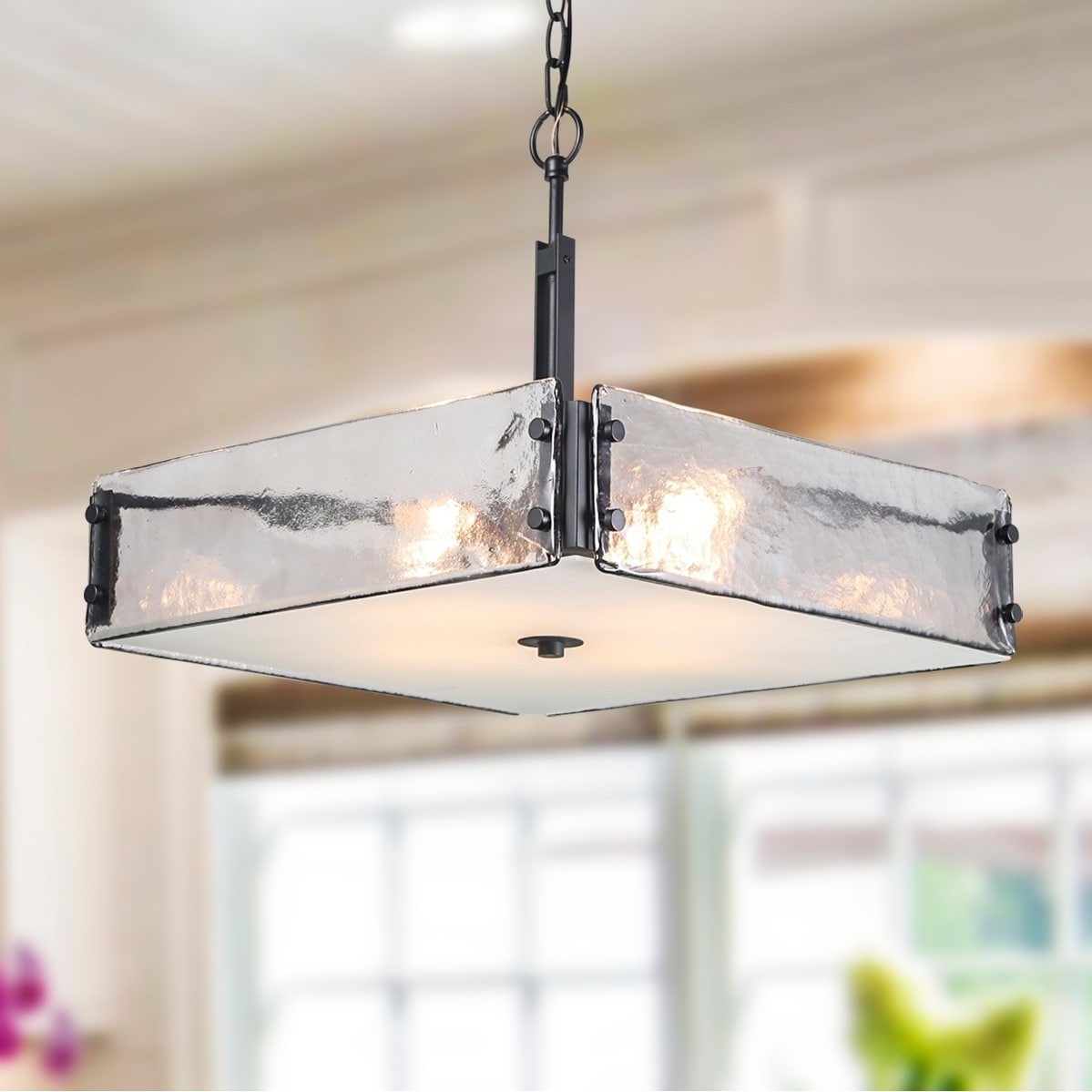 Carbon Loft Odenthal Square Indoor Ceiling Chandelier with 4-light Glass - D31.1" x H32.7" (D31.1" x H32.7") - Chandeliers For Bedrooms by Overstock.com