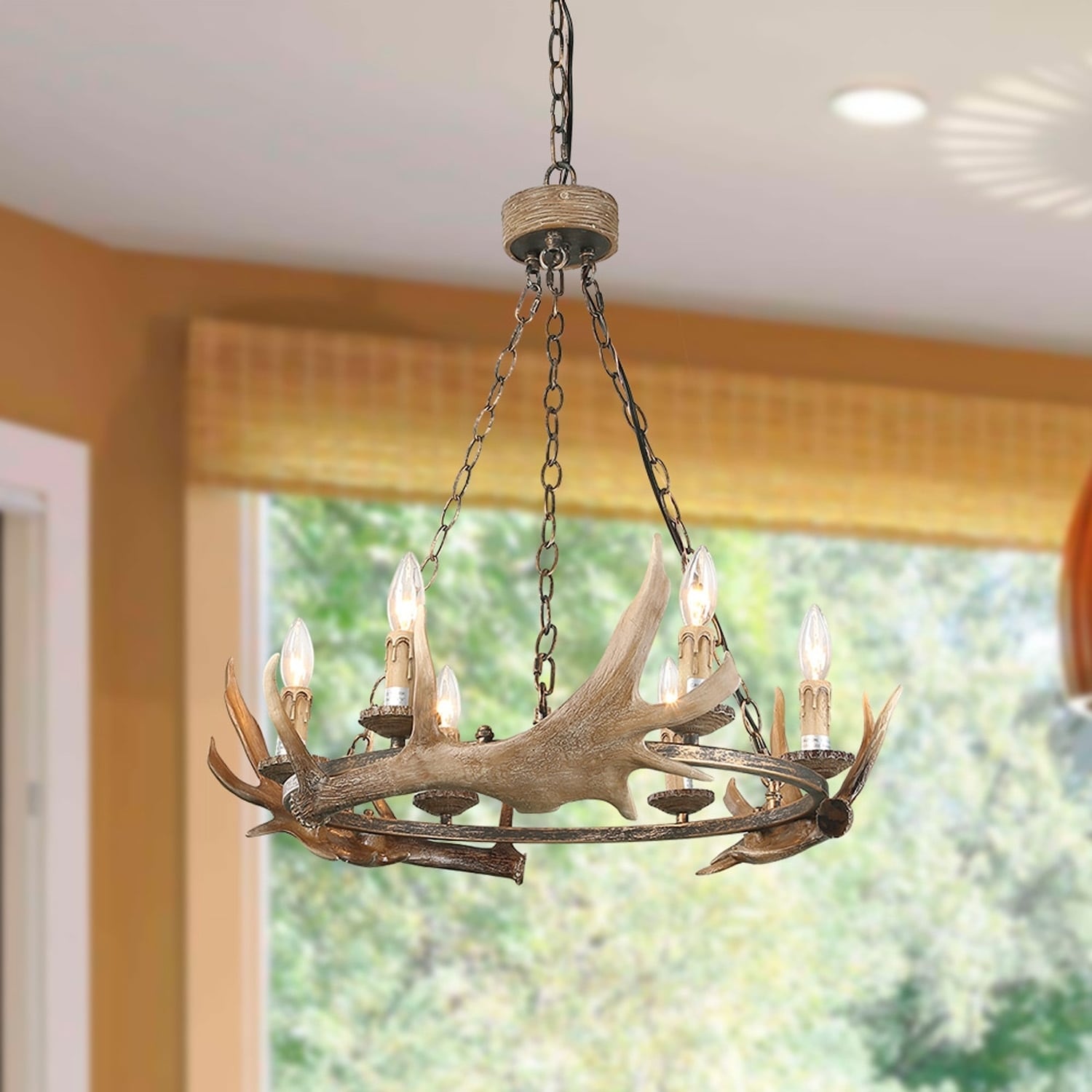 The Gray Barn Winding Creek Farmhouse Faux Antlers Chandelier 6-lights Pendant Light for Kitchen - W27"x H26" (W27"x H26") - Chandeliers For Bedrooms by Overstock.com