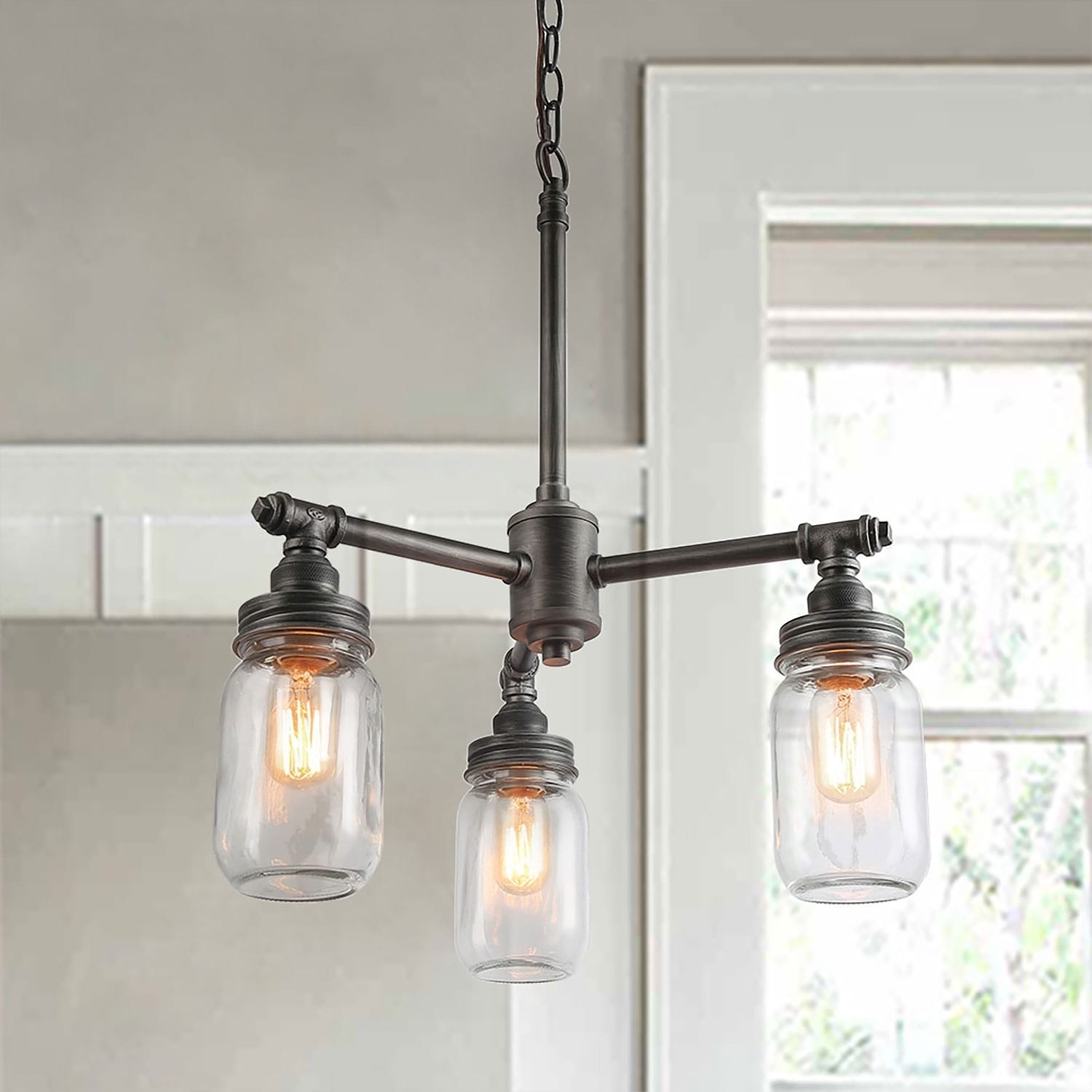 Carbon Loft TerraNova 3-light Chandelier with Glass Jar Pendant-lighting for Kitchen Island - W16.9" x H23.5" (W16.9" x H23.5") - Chandeliers For Bedrooms by Overstock.com