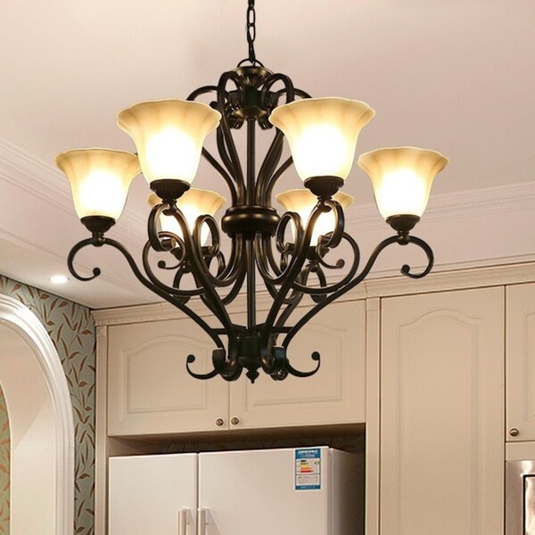 Copper Grove Senglea 6-light Chandelier with Flared Amber Glass Bell Shades - Chandeliers For Bedrooms by Overstock.com