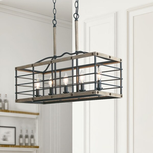 The Gray Barn Windswept Transitional Light Faux Wood Distressed Pendant 5-light Island-lights - L26" x W10.2" x H19.7" - Chandeliers For Bedrooms by Overstock.com