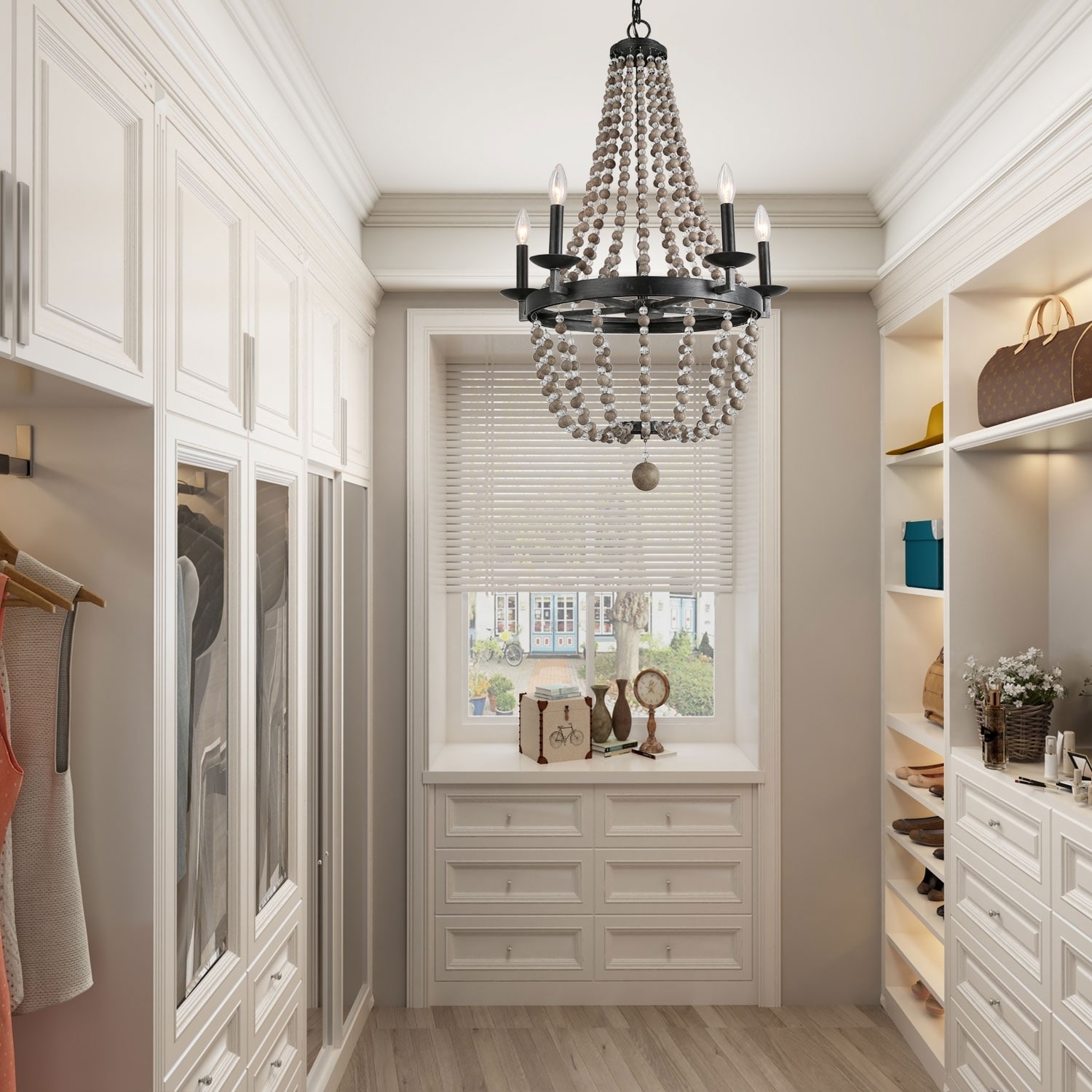 The Gray Barn Harbour Head 5 Light Wood Bead Chandeliers Empire Pendant Lighting for Kitchen Island - Chandeliers For Bedrooms by Overstock.com