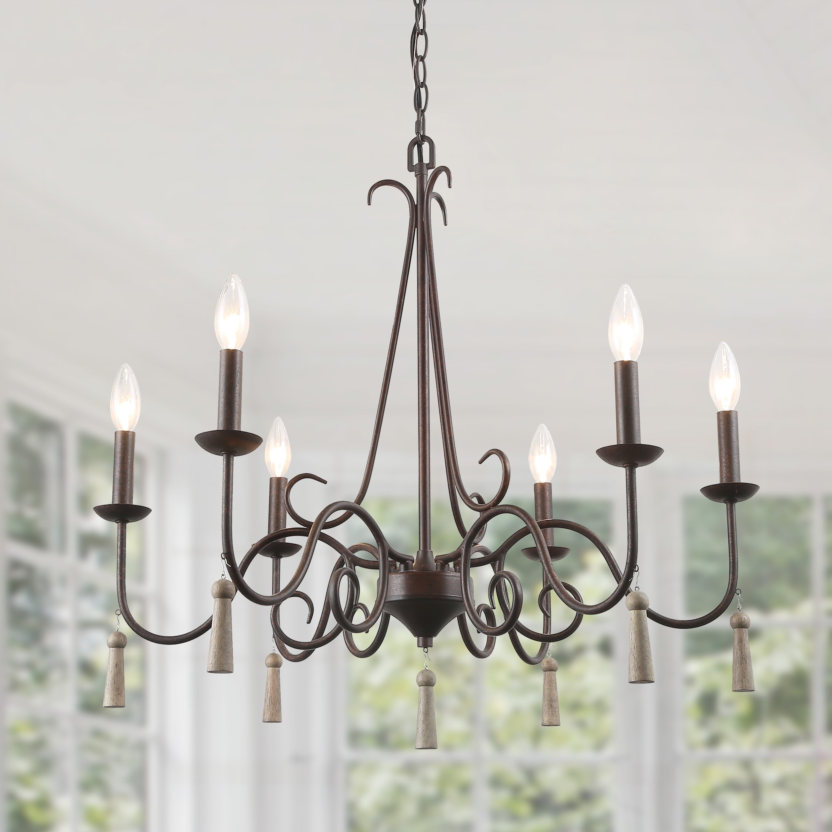 The Gray Barn Hickory Cottage French Country Chandelier with 6 Lights Farmhouse Pendant Light - Chandeliers For Bedrooms by Overstock.com